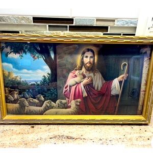 Vintage Jesus The Good Shepherd At the Front Door Framed Print